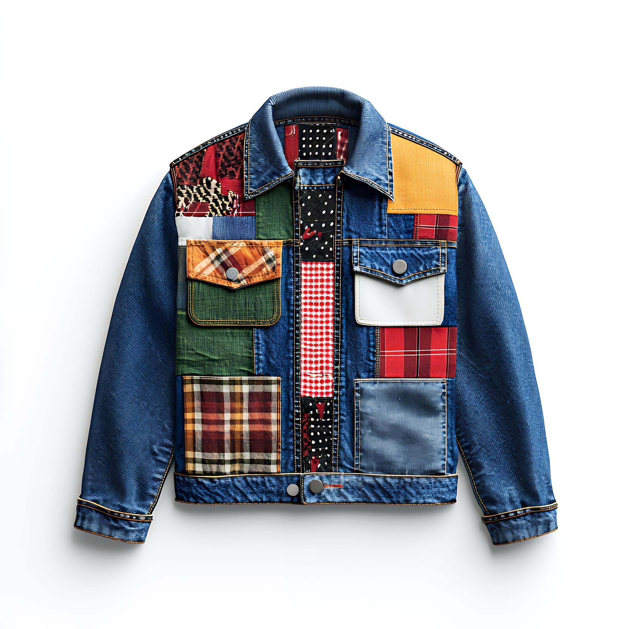 bold geometric embroidery on denim jacket